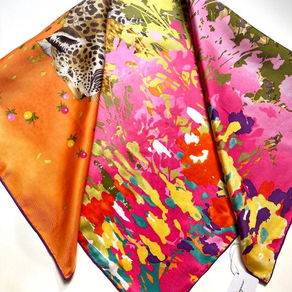 Salvatore Ferragamo Scarf Leopard in Flower Garden Pink Multicolor Scarf - Picture 16 of 16